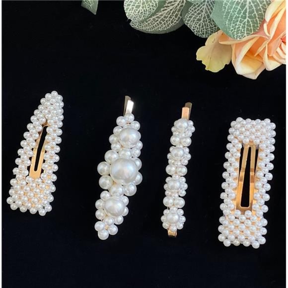 4 PCS Pearl Hair Clip Large Hair Pins Barrettes for Women and Girls Handmade